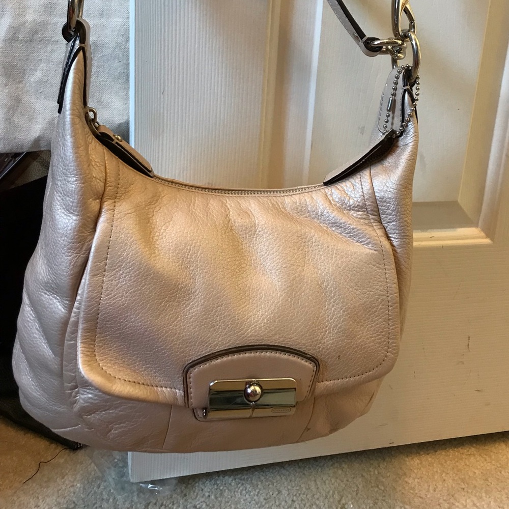 Classic metallic cream Coach bag